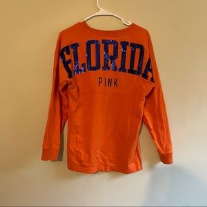 pink vs | long sleeve orange & blue sequin florida shirt